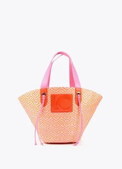 Bolso tipo cesta en efecto rafia bicolor