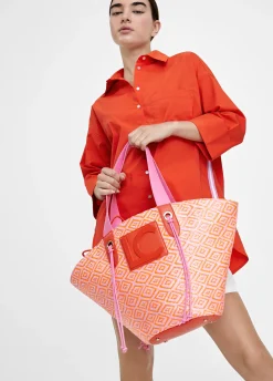 Bolso tipo cesta en efecto rafia bicolor