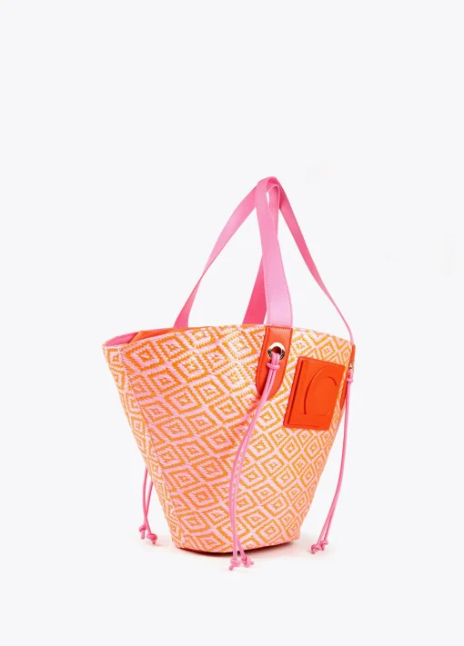 Bolso tipo cesta en efecto rafia bicolor
