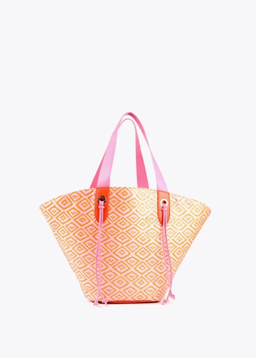 Bolso tipo cesta en efecto rafia bicolor