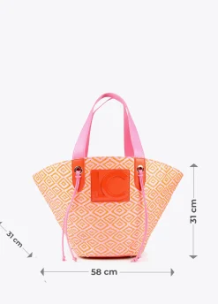 Bolso tipo cesta en efecto rafia bicolor