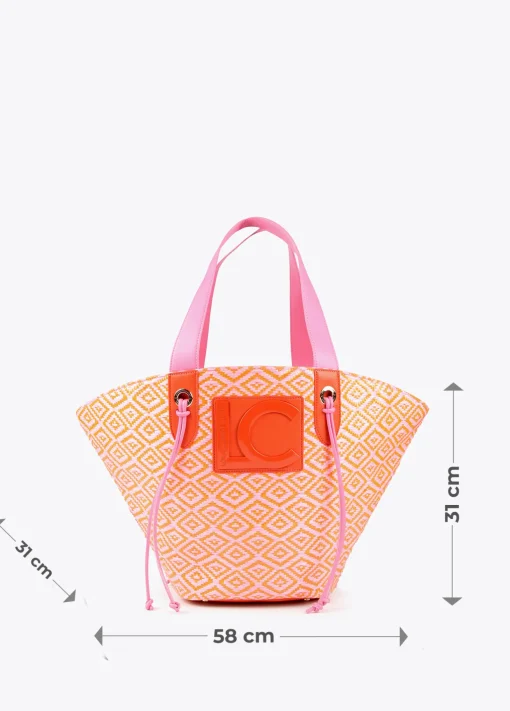 Bolso tipo cesta en efecto rafia bicolor