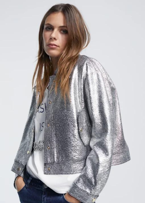 Bomber craquelado plata