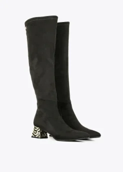 Bota caña alta con tacón dorado