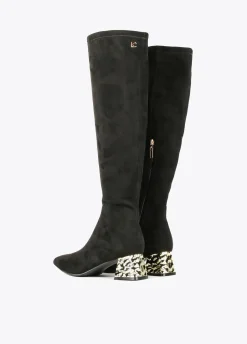 Bota caña alta con tacón dorado