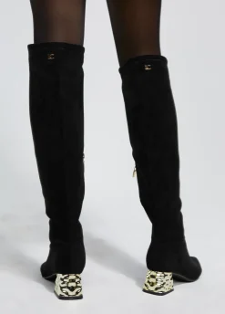 Bota caña alta con tacón dorado