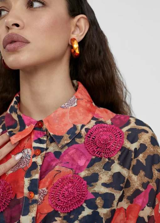 Caftan midi estampado combinado