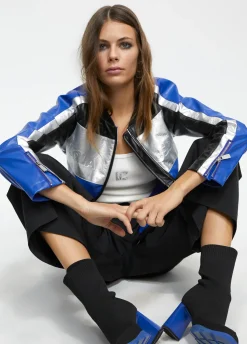 Cazadora biker tricolor