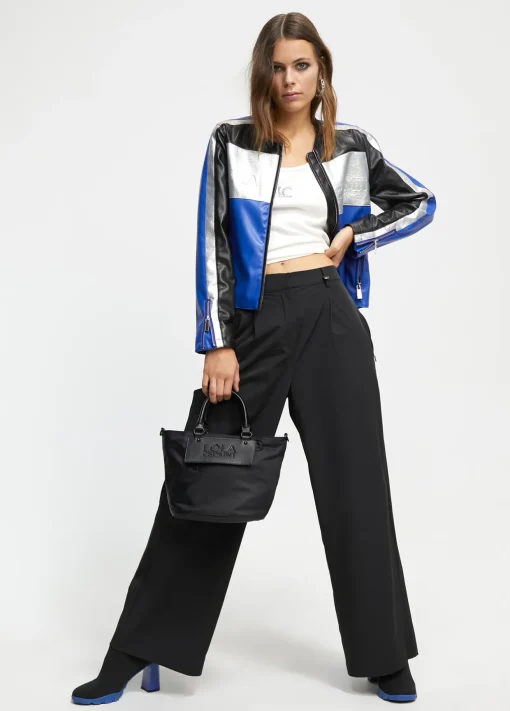 Cazadora biker tricolor