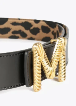 Cinturón reversible estampado animal y negro
