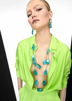 Collar con cadena doble turquesa