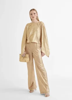 Pantalón recto dorado y tornasolado