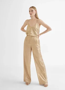 Pantalón recto dorado y tornasolado