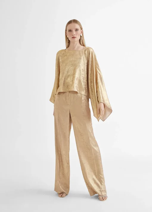 Pantalón recto dorado y tornasolado