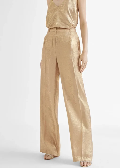 Pantalón recto dorado y tornasolado