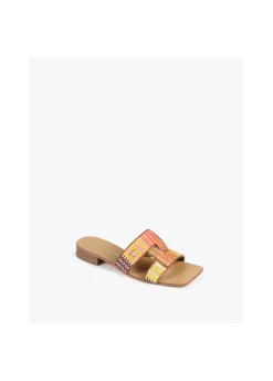 Sandalia plana efecto rafia multicolor