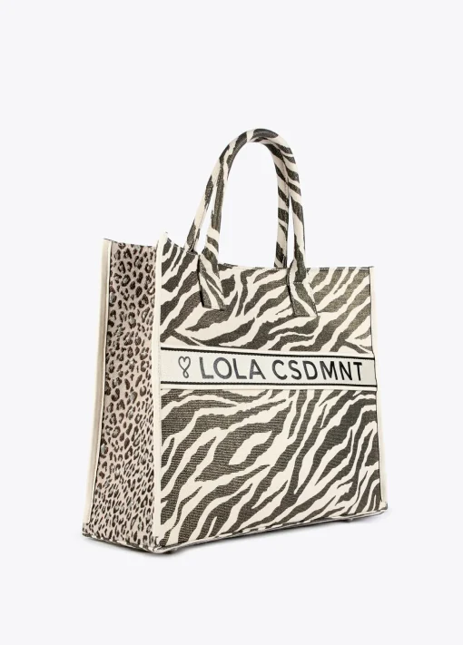 Shopper tejido combinado zebra y leopard