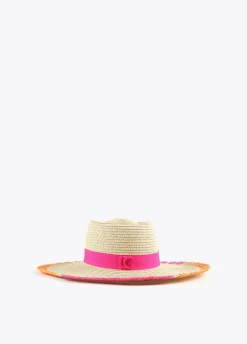 Sombrero efecto ráfia y bordados