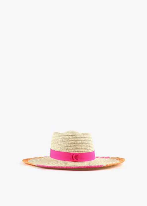 Sombrero efecto ráfia y bordados