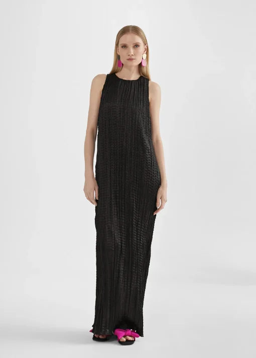Vestido largo efecto plisado