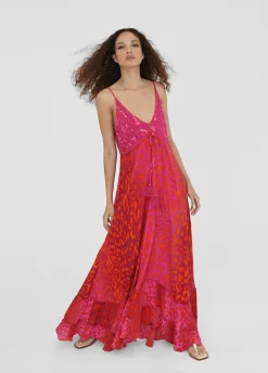 Vestido largo estampado animal print