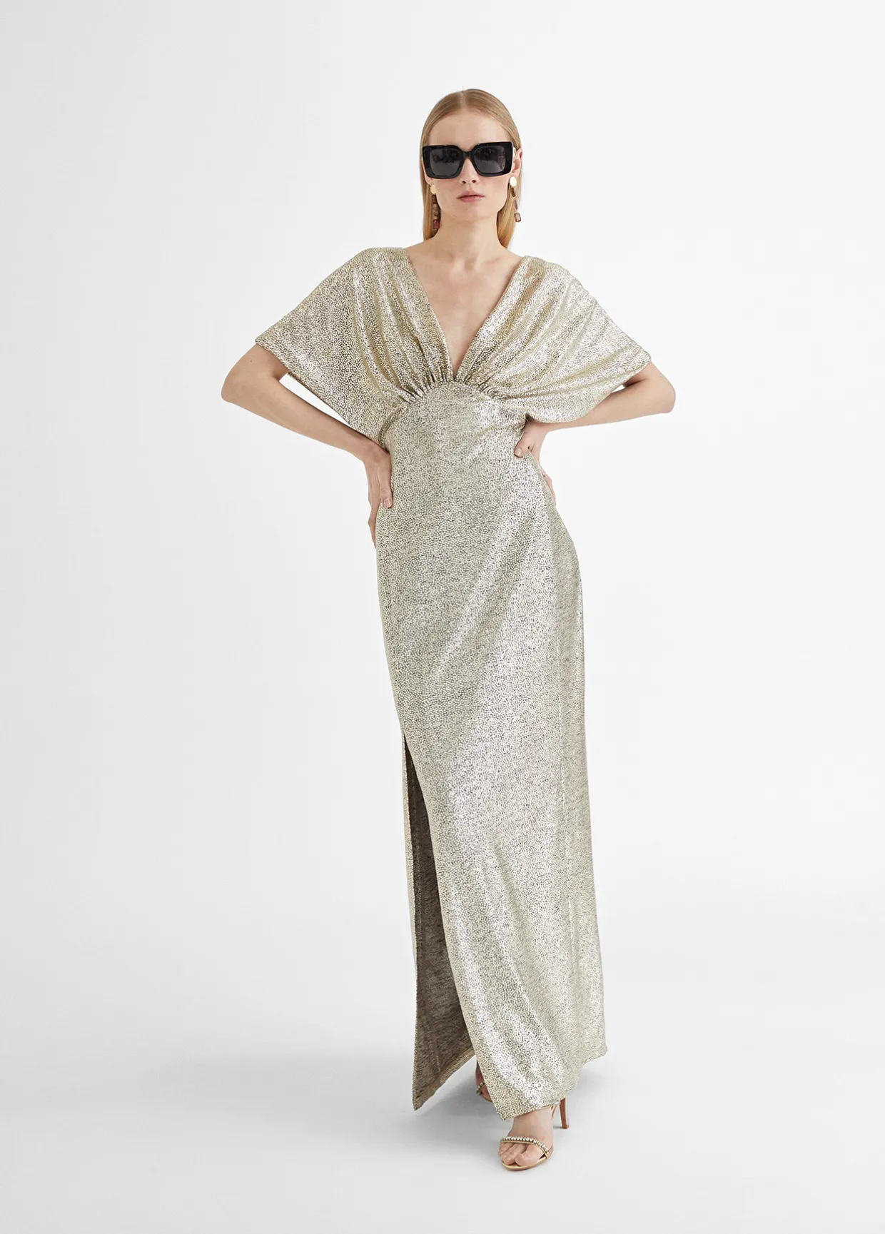 Vestido largo manga corta ancha