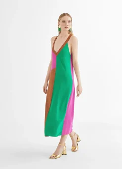 Vestido largo tricolor