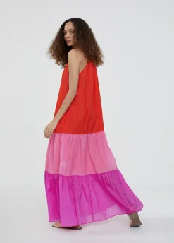 Vestido largo tricolor