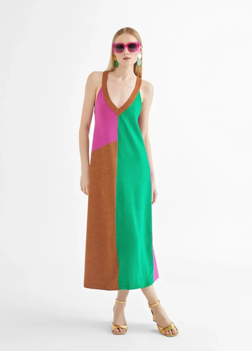Vestido largo tricolor