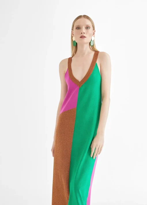 Vestido largo tricolor