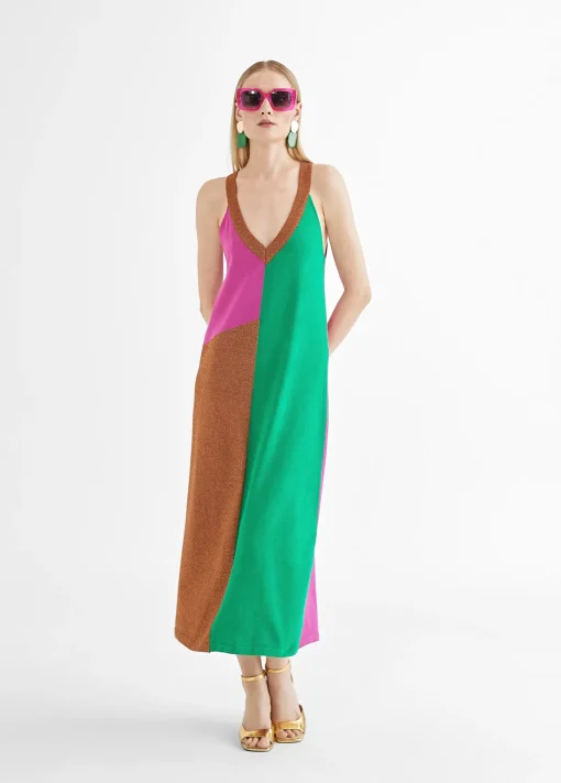 Vestido largo tricolor