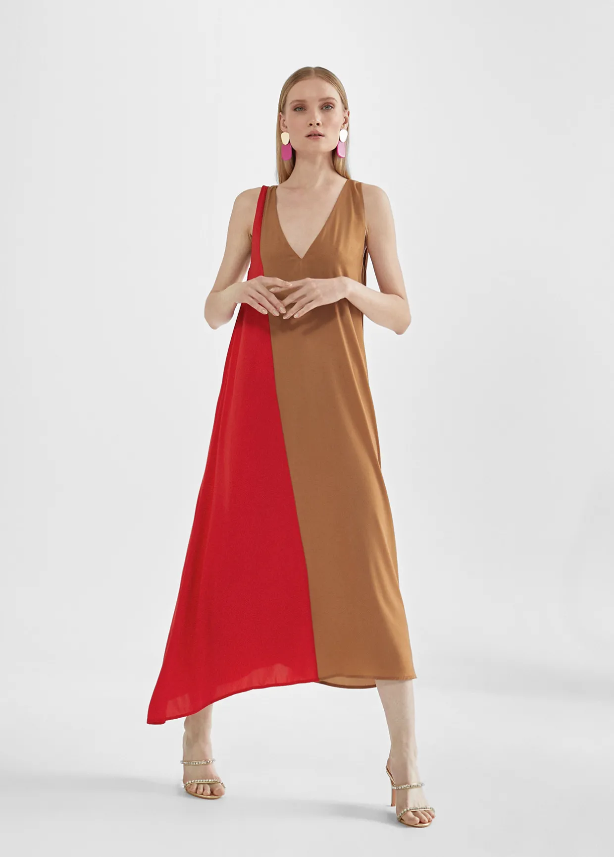 Vestido midi bicolor