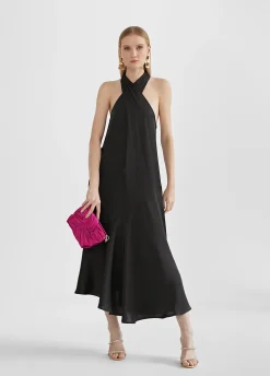 Vestido midi cuello halter cruzado