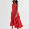 Vestido midi cuello halter cruzado