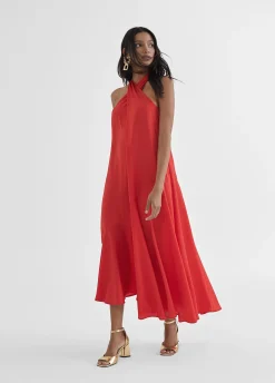 Vestido midi cuello halter cruzado