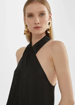 Vestido midi cuello halter cruzado