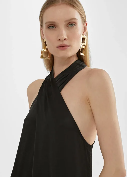 Vestido midi cuello halter cruzado