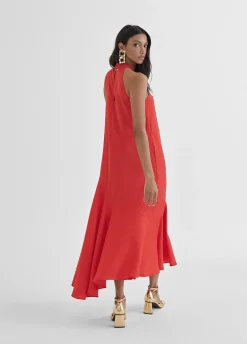 Vestido midi cuello halter cruzado