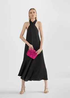 Vestido midi cuello halter cruzado