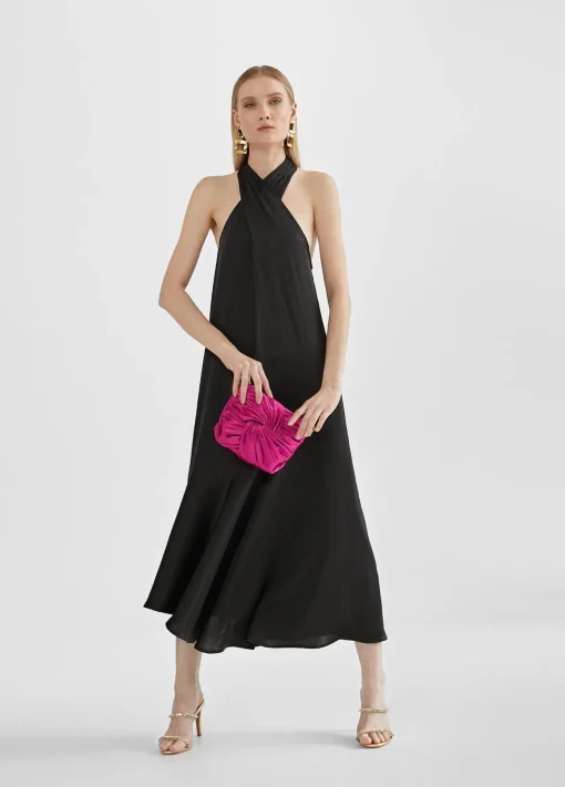 Vestido midi cuello halter cruzado